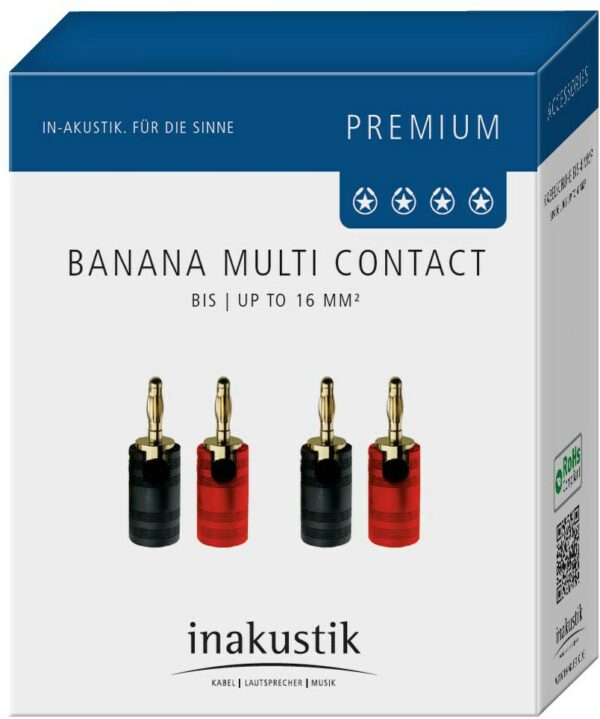 in-akustik Premium Banana Multi Contact (4er) 4mm Banana rot/schwarz