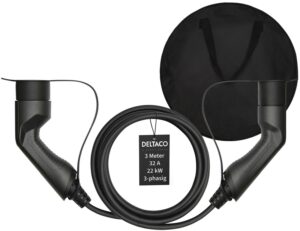 Deltaco EV-3203B Ladekabel (3m) + Tasche 3-phasig IEC Typ2 auf Typ2 32A 22K schwarz