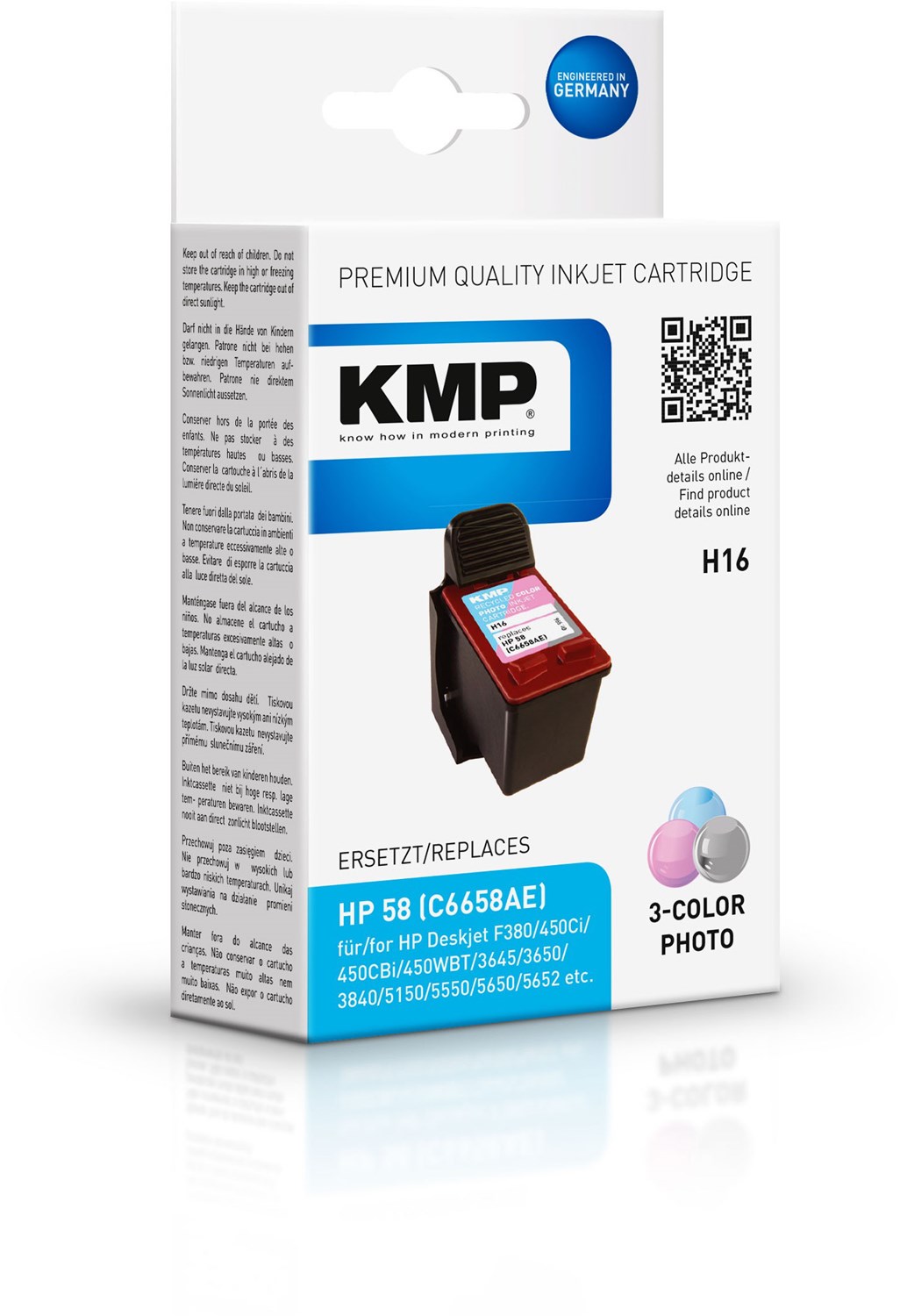 KMP H16 (17ml) recycled Tintenpatrone ersetzt HP 58 (C6658AE) mehrfarbig