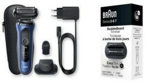 Braun 60-B1200s Series 6 + S5-7 Aufsatz Stubbler Rasierer schwarz/blau