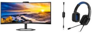 Philips 34E1C5600HE/00 86 cm (34") TFT-Monitor mit LED-Technik schwarz inkl. TAGH301BL/00 Gaming PC-Headset