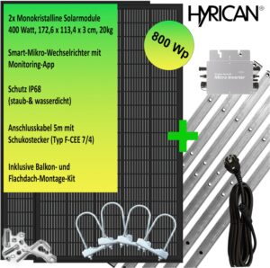 Hyrican Balkonkraftwerk 800Wp inkl. Montage-Kit schwarz/silber