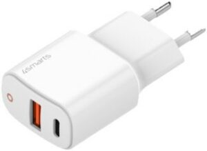 4smarts DoublePort Schnellladegerät (20W) Lade-Set USB Type-A + Type-C weiß