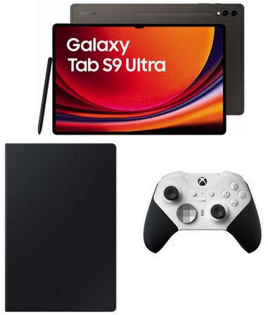 Samsung Galaxy Tab S9 Ultra (256GB) WiFi Tablet graphit inkl. Book Cover Keyboard + Xbox Elite Wireless Cont