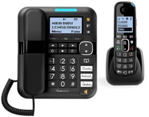 amplicomms BigTel 1580 Combo schnurgebundenes Seniorentelefon mit AB und Mobilteil schwarz