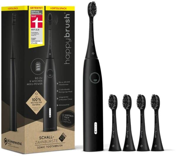 happybrush ECO VIBE 3 Starterkit + 4 Refills Schallzahnbürste schwarz